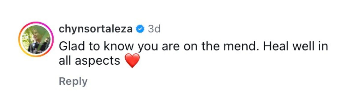 Screenshot of Chynna Ortaleza's comment on Bianca Umali's health scare post